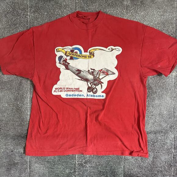 Hanes Other - Men's Vintage 90's Aerodrome World War One Fly In Convention Red T Shirt Sz L